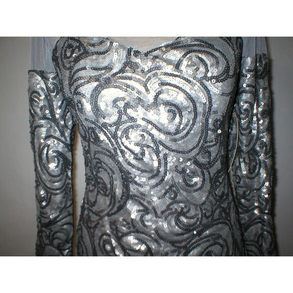 New NWT Designer Silver Badgley Mischka Womens 6 Metallic Sequin Cocktail Dress - Picture 5 of 11